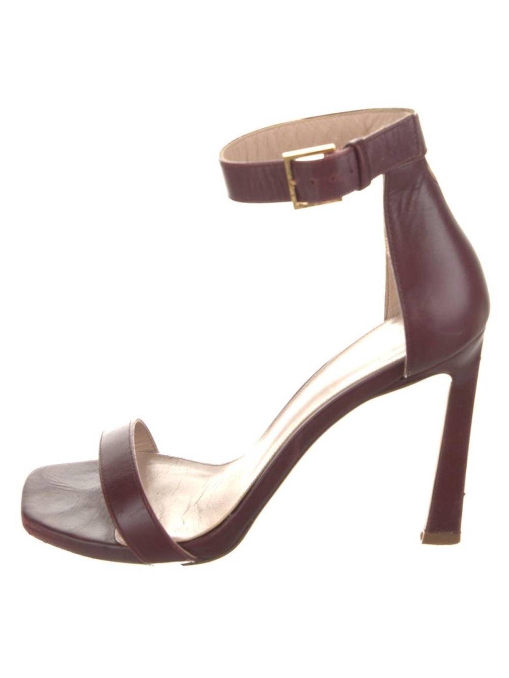 Stuart Weitzman Burgundy Leather Ankle-Strap Heel